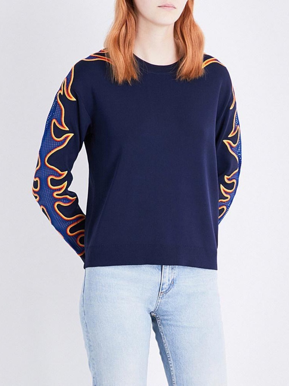 Navy Flame-Print Long Sleeve Top
